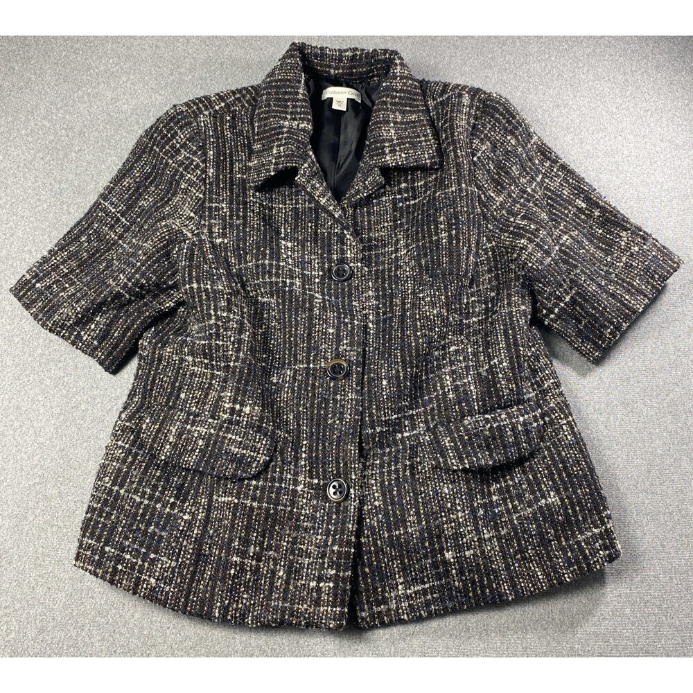 Coldwater Creek Blazer Womens 16 Multicolor Wool Blend Tweed Jacket Short Sleeve